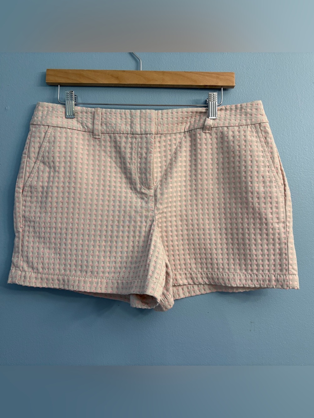 LOFT Light Pink Seersucker Dot Bermuda Shorts